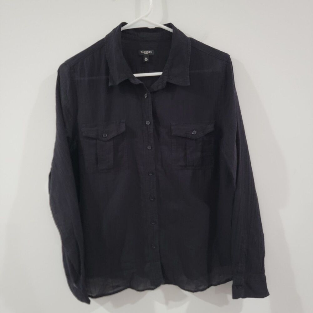Talbots Classic Black Button Up Blouse NWOT Size 16P Classic